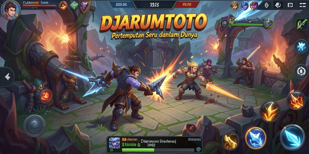Screenshot gameplay <strong>DJARUMTOTO</strong> menunjukkan pertarungan seru antara karakter di arena.