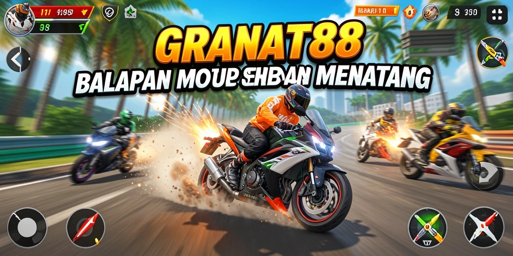 Tampilan gameplay GRANAT88 yang menegangkan saat balapan motor.