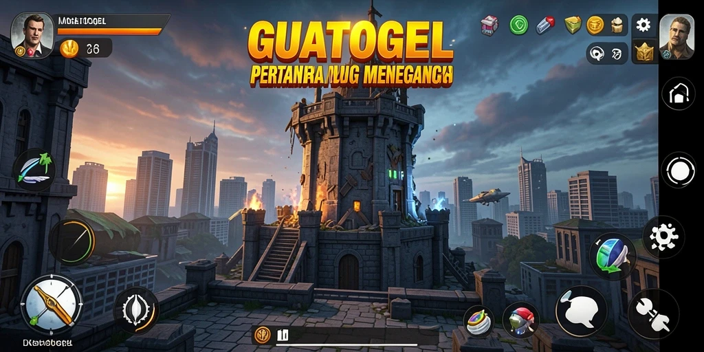 Screenshot utama GUATOGEL menampilkan aksi pertahanan yang epik.