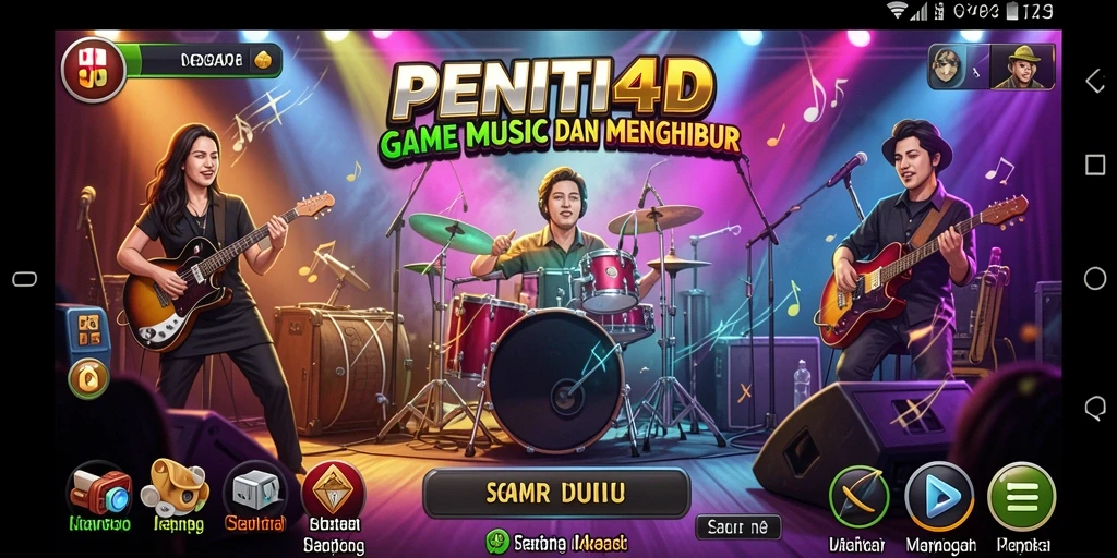 Screenshot utama PENITI4D menampilkan gameplay seru dengan musik yang menggugah semangat.