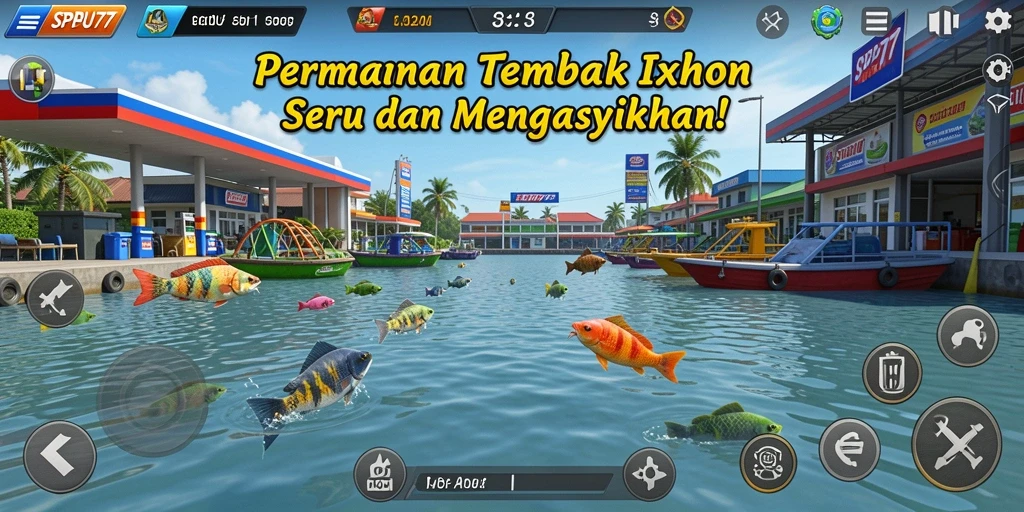 Tampilan gameplay menembak ikan yang seru dan menghibur di SPBU77.